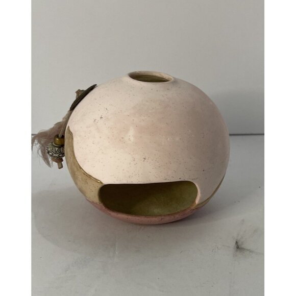 Ceramica Aljesa Tea Light Holder Mexican Art Feather Beading Gold Inlay Pottery - Picture 2 of 7